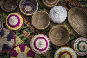 Handmade rattan baskets at a local