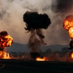 dramatic fire and explosion scene outdoors