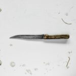 a knife with a wood handle