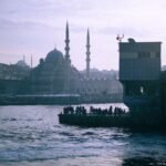 traditional mosque in a harbor in istanbul in turkey