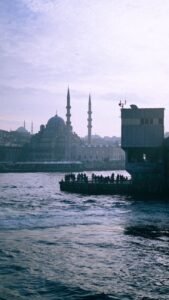 traditional mosque in a harbor in istanbul in turkey