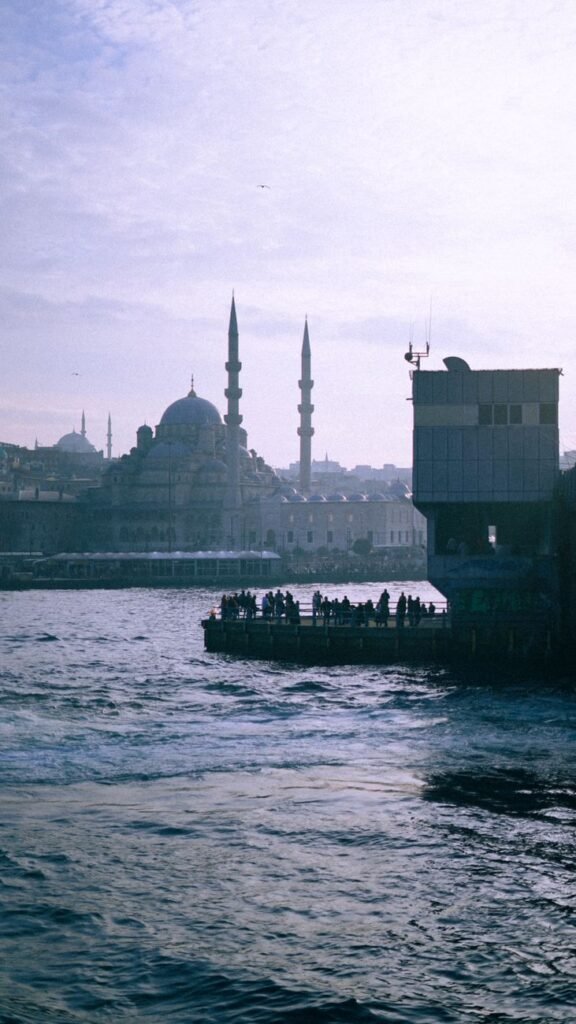 traditional mosque in a harbor in istanbul in turkey