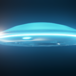glowing with blue light flying saucer